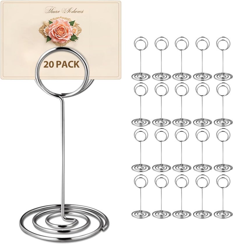 WILLIZTER 20 PCS Table Number Holder Table Card Holder Cards Stand Name Menu Clips Picture Holder (Silver) - Image 1